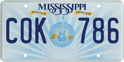 MS license plate COK786