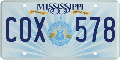 MS license plate COX578