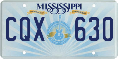 MS license plate CQX630