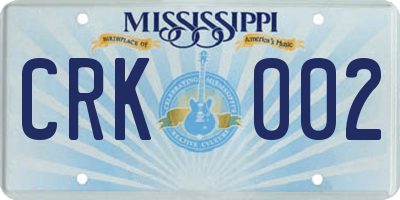 MS license plate CRK002