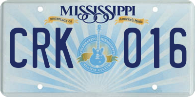 MS license plate CRK016