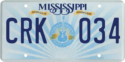 MS license plate CRK034