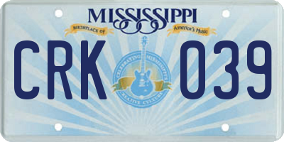 MS license plate CRK039