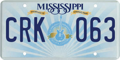 MS license plate CRK063