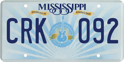 MS license plate CRK092