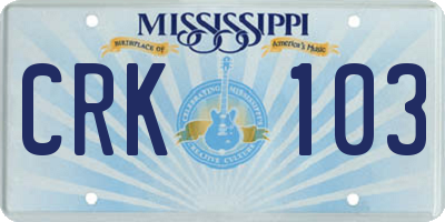 MS license plate CRK103
