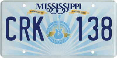 MS license plate CRK138
