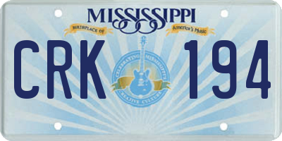 MS license plate CRK194