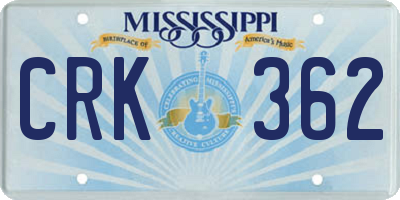 MS license plate CRK362