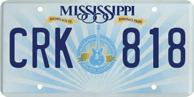 MS license plate CRK818