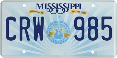 MS license plate CRW985
