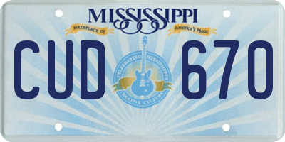 MS license plate CUD670