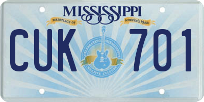 MS license plate CUK701