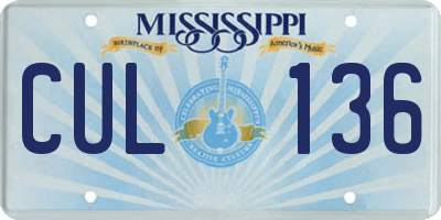 MS license plate CUL136