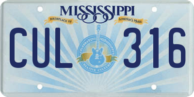 MS license plate CUL316