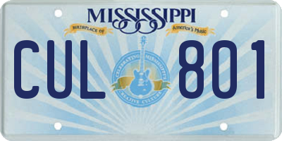 MS license plate CUL801