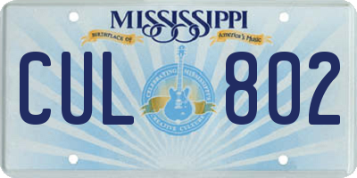 MS license plate CUL802