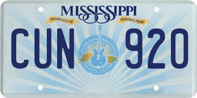 MS license plate CUN920