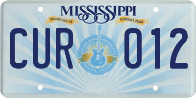 MS license plate CUR012