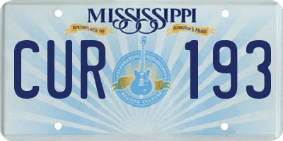 MS license plate CUR193