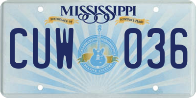 MS license plate CUW036