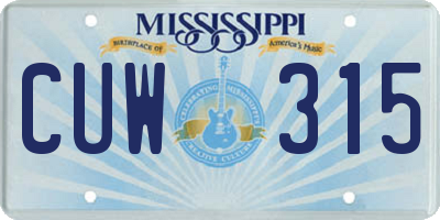 MS license plate CUW315