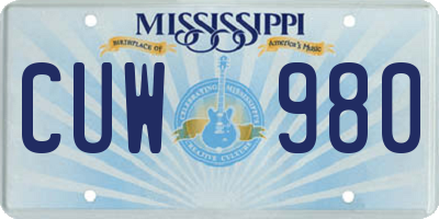 MS license plate CUW980
