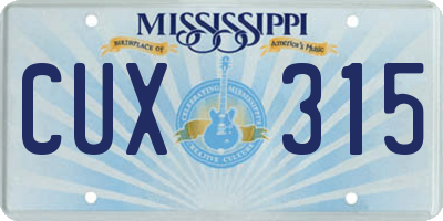 MS license plate CUX315