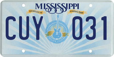 MS license plate CUY031