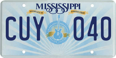 MS license plate CUY040