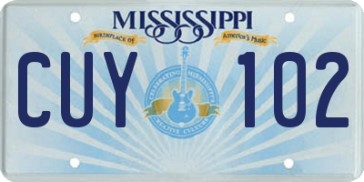 MS license plate CUY102
