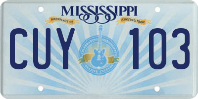 MS license plate CUY103