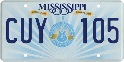 MS license plate CUY105