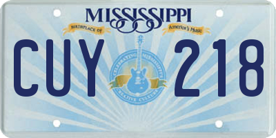 MS license plate CUY218