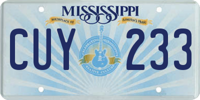 MS license plate CUY233