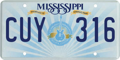 MS license plate CUY316