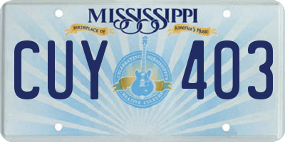 MS license plate CUY403
