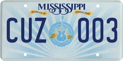 MS license plate CUZ003