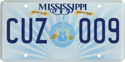 MS license plate CUZ009