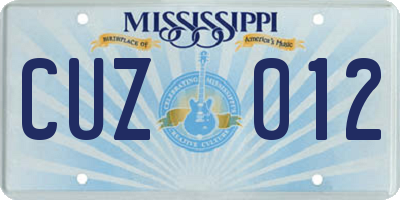 MS license plate CUZ012