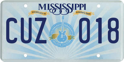 MS license plate CUZ018