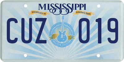 MS license plate CUZ019