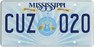 MS license plate CUZ020