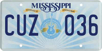 MS license plate CUZ036