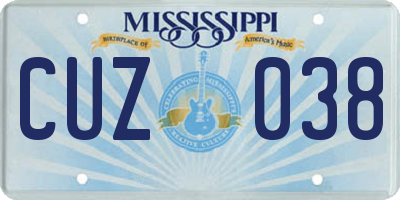 MS license plate CUZ038