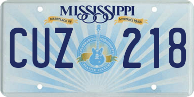 MS license plate CUZ218