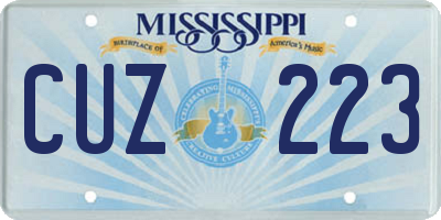 MS license plate CUZ223