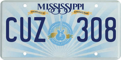 MS license plate CUZ308