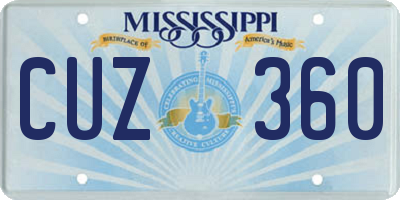MS license plate CUZ360