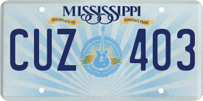 MS license plate CUZ403